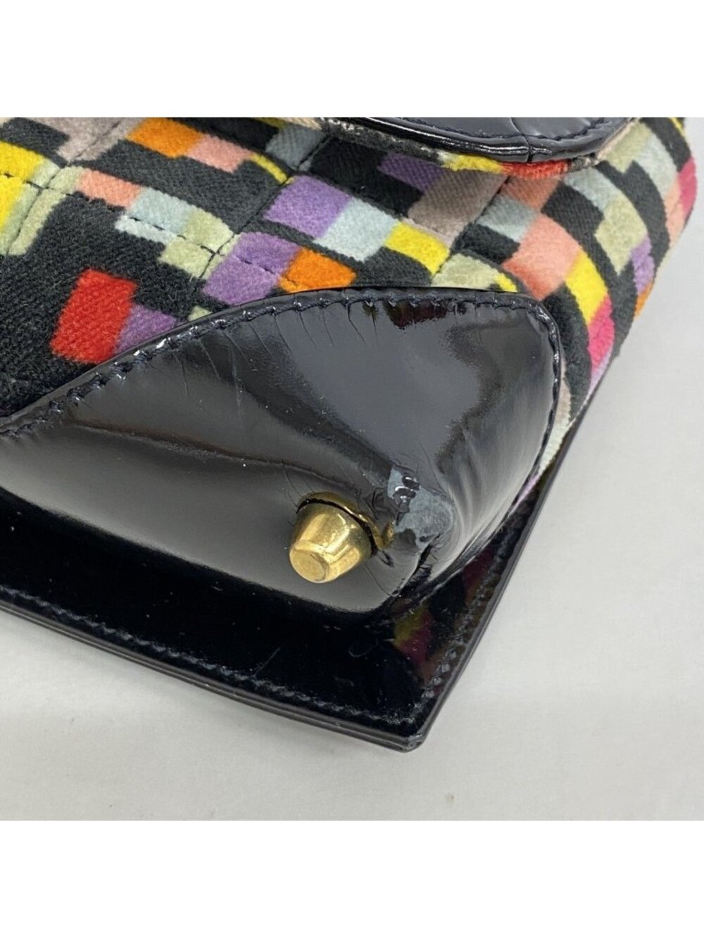 Chanel Shoulder Bag 2.55 Patent Leather Velour Multicolor Black Gold - Picture 6 of 10
